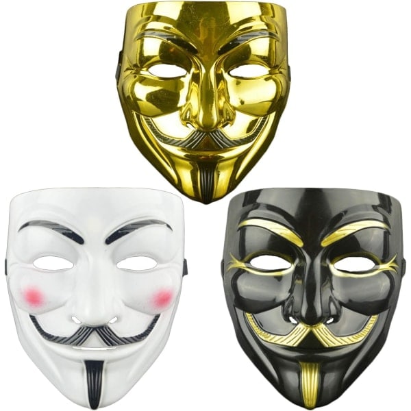 DWTECH 3-pakke V for Vendetta-maske for voksne/barn Guw Fawkes-maske Anonymous-maske