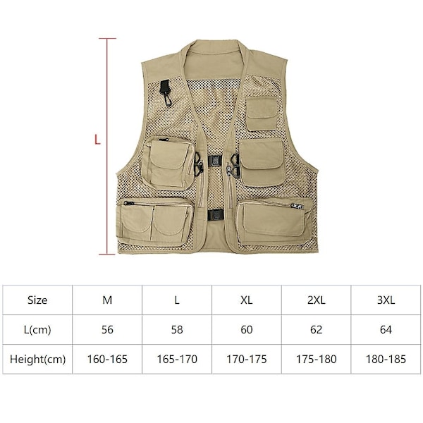 Multi-Pocket Väst Herr Sommar Mesh Andas Fotografering Väst Reporter-Perfekt Khaki Khaki M