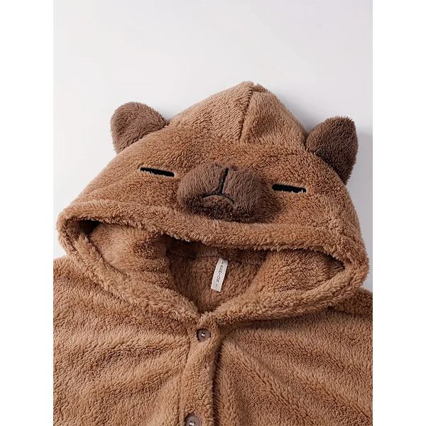 Capybara pyjamas för kvinnor, vinter, korallfleece, tjock sammet, nattklänning, lång flanell morgonrock, hemmakläder XL