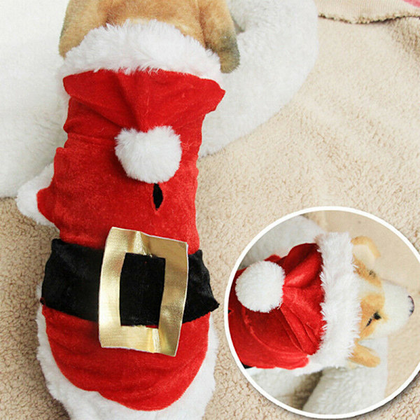 Julemandskostume til kæledyr - Santa Claus Kostume til Kat og Hund, Chihuahua Hvalp Rød Frakke Red Coat S