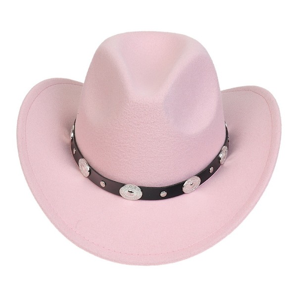 Kvinder Mænd Filt Bredskygget Western Cowboy Hat Bæltespænde Panama H Pink