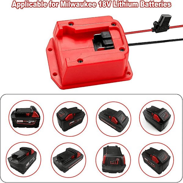 Strømadapter til Milwaukee M18 18V batteri med sikring til RC bil, robotteknologi