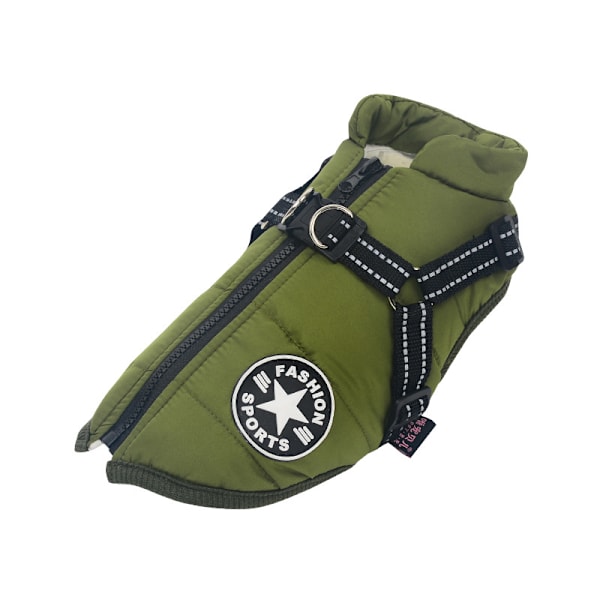 Varm Vandtæt Jakke med Sele til Hund Vinter Behagelig Bomuldsbeklædning Polstret Vest til Små og Mellemstore Hunde Hærgrøn Army Green 2XL