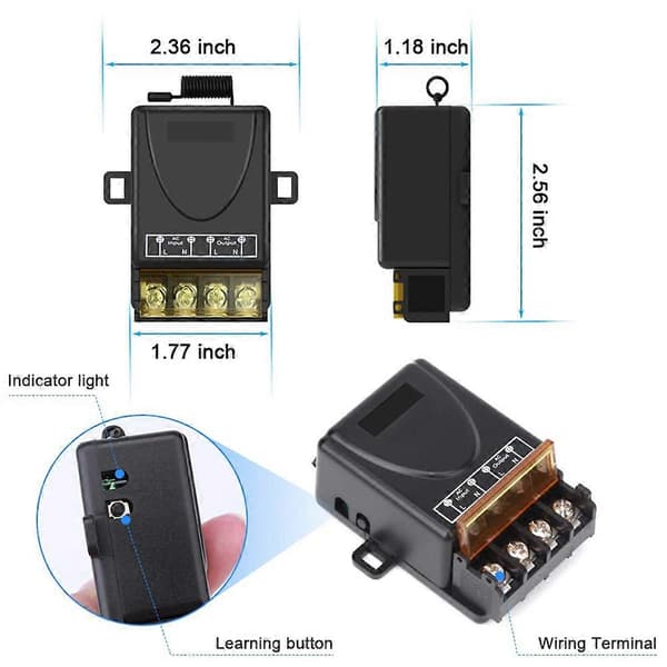 Fjernkontroll RF-bryter 220V 30A Relémottaker + Sender Sett