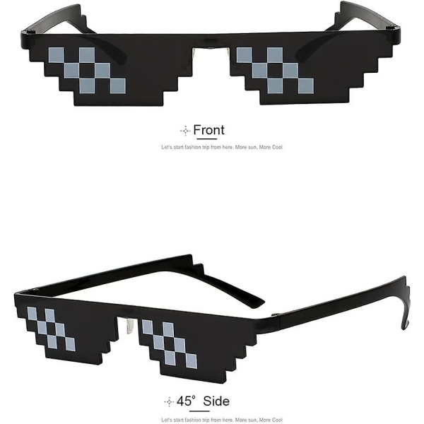 [3 pakke] Solbriller, Solbriller Mænd Kvinder 8 Bit Glas Pixel Mosaic Props Unisex Solbriller - Sort