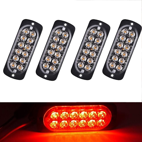 Super Lysstærk Rød 12-LED 12-24V Bil Lastbil Advarsel Alarm Nød Byggeri Vandtæt Blinkende Advarsels Stroboskop Kofanger Grill Baglygte Arbejdslys 12 LED Red