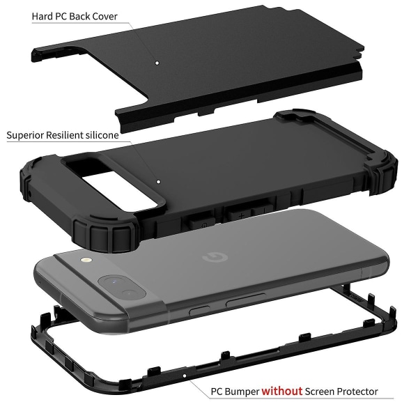 L-stil för Google Pixel 8A Case Stötdämpande PC + Silikontelefon Skyddsskal Black Google Pixel 8a