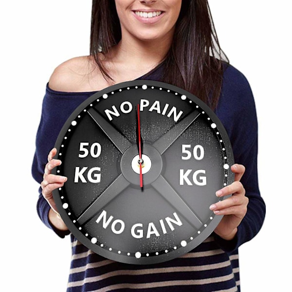50KG Tryckt Väggklocka Cirkulär Gym Tyngdlyftning Hantel Kroppsbyggning Tyst Akrylklocka [LGL]