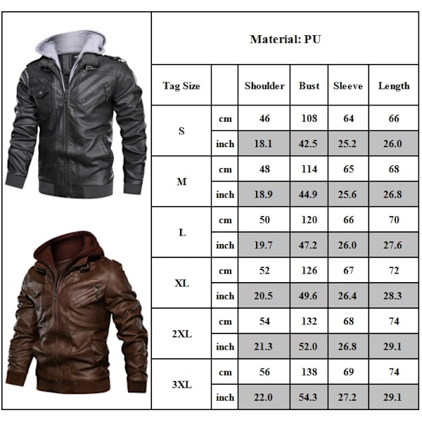 Herre Faux Leather Jacket Motorsykkeljakke Vann- og Vindtett PU Motorsykkel Retro Pilot Hoodie med Avtakbar Hetter Svart Svart Black 3XL