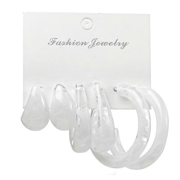 3 par/sett klassiske dråpeøreringer lette piercinger Light White