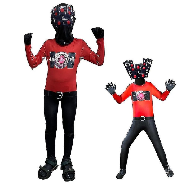 Kuuma Skibidi WC-asu Äänikamera Mies Bodysuit Kaiutinmies Titan Malli Cos Jumpsuit Lapset Joulu Halloween Syntymäpäivälahja 130cm 4716 mask