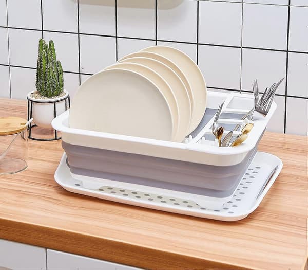 Hopfällbart diskställ för kök och camping