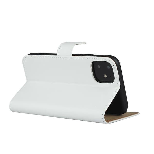 Ægte læderpung Stand Cell Shell Cover til iPhone 11 6,1 tommer White White