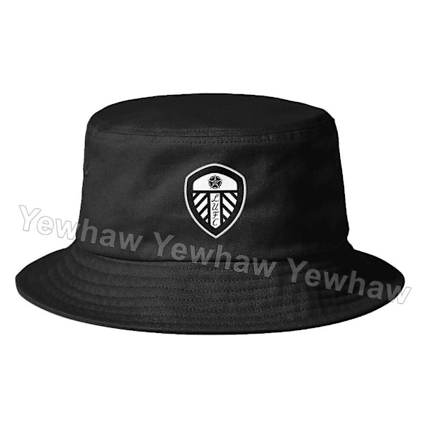 Konst vit på svart Leeds United bucket hat (YJD)