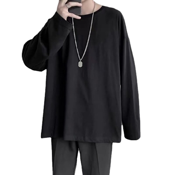 Syksyn Plus-kokoinen pitkähihainen T-paita Miehille Hong Kong Style Trendikäs Merkki Muodikas Top Casual Pyöreä Pohja Paita Ohut Sisäinen T-paita 180G Thick Black 5XL