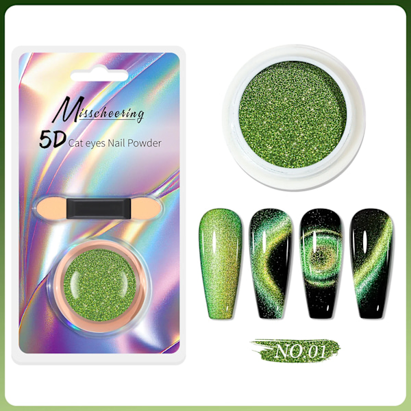 5D Magic Mirror Effekt Katteøje Pulver Magnetisk Negle Glitter Pigment Manicure Holografisk Krom Støv Kan Bruges Med Polish Gel 01