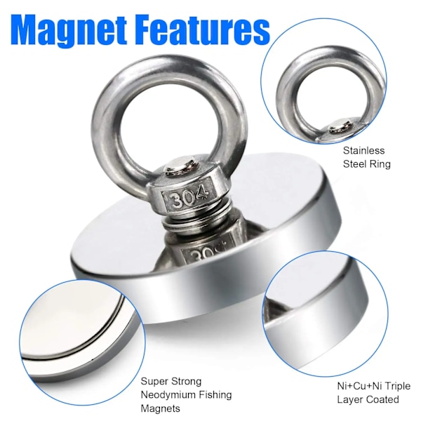 D16~D42mm Super Stærk Neodymium Fiskemagt N52 Hårdt Arbejde Sjælden Jord Magnet med Senket Hul Øjebolt Bergningsmagnet J25 Pull Max 19kg