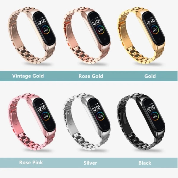 Metallstålrem för Xiaomi Mi Band 7 6 5 Armbandsarmband Ersättning för Mi Band 3 4 5 Skruvlöst armband i rostfritt stål black for miband 7