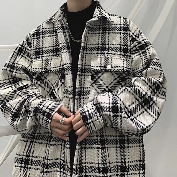 Lätt Mogen Plaid Ull Överalls Handsom Man Korean Style Trendy Jacket För Tonåringar Män Höst Och Vintern Apricot XXL