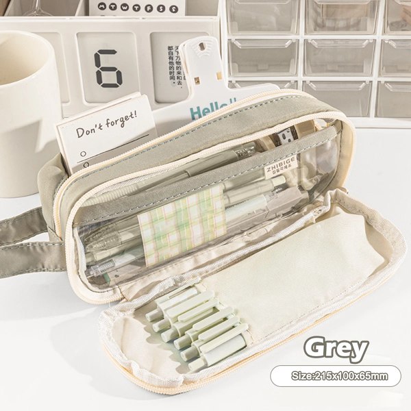 Kawaii Pencil Case Bag Bärbar Transparent Penna Punklåda Vattentät För Flickor Tillbaka Till Skolan Leveranser Söt Koreanska Papperskort Grey Update