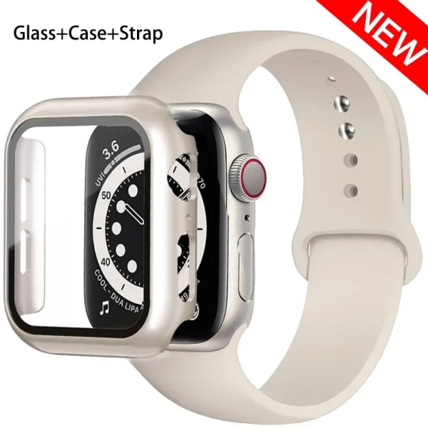 Glas+ Case+ Rem För Apple Watch -band 44mm 45mm 42mm 41mm 40mm 38mm Silikonarmband iWatch-serien 8 9 7 6 5 4 3 SE 71 starlight 38mm series 321