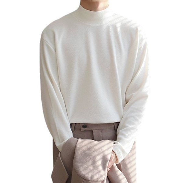 Vår Halv Turtleneck Bottoming Skjorta Mäns Lös Bottomerande Koreansk Varm Hög Halsade Höst Underkläder Mäns Långa- T-Shirt White Turtleneck L