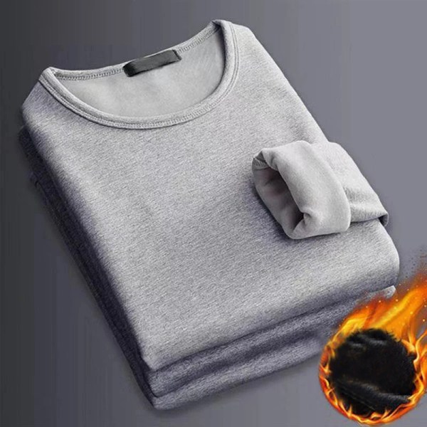 2 STK Herrunderkläder Vinter långärmade thermal Plus sammet T-shirt O-hals Enfärgad Slim Bottoming Shirt 1Black1Gray XL 60-65kg