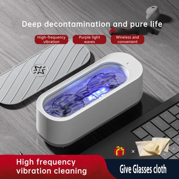 Högfrekvent vibrationsglasögonrengöring USB -laddning Lila Ljus Sterilisering Rengöringsmaskin Glasögon Smycken Sminkborste WHITE