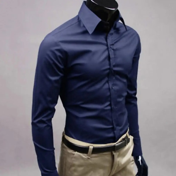 Elegant affärsskjorta Knäppningsstängd bomull för män Slim Fit Businessskjorta i bomull Luktfri snapsskjorta för vardagslivet Dark Green L
