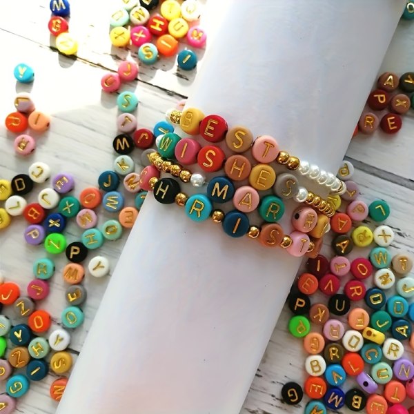 300 st runda bokstavspärlor, färgglada akrylpärlor med gyllene bokstavsalfabet, pärlor för att göra DIY smycken, tillbehör till armband halsband 300pcs Mix Letters