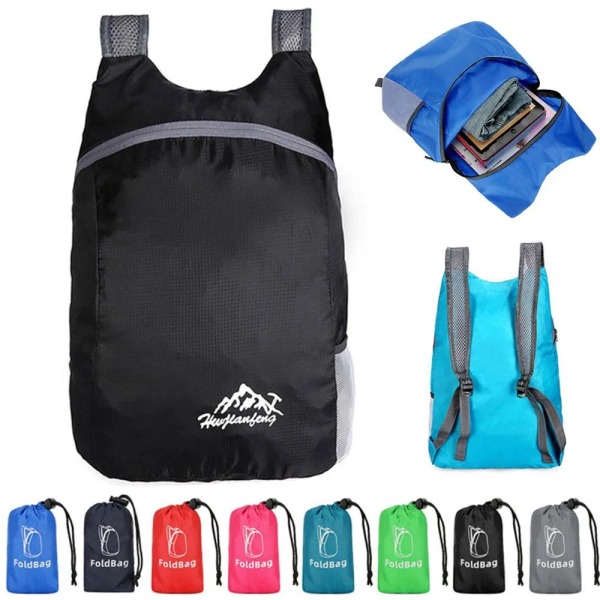 JJYY Vikbar vattentät utomhussportryggsäck - Ultralätt bärbar resväska för resor och camping Löpning Fitness Black
