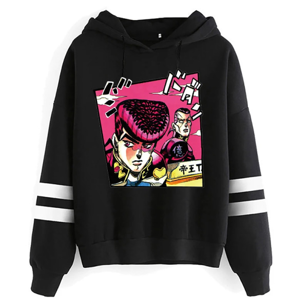 Unisex JOJO Bizarre Adventure Kawaii Cartoon Printed Hoodie Japansk Anime Manga Graphic Sweatshirt Harajuku Hip Hop Streetwear black124 L