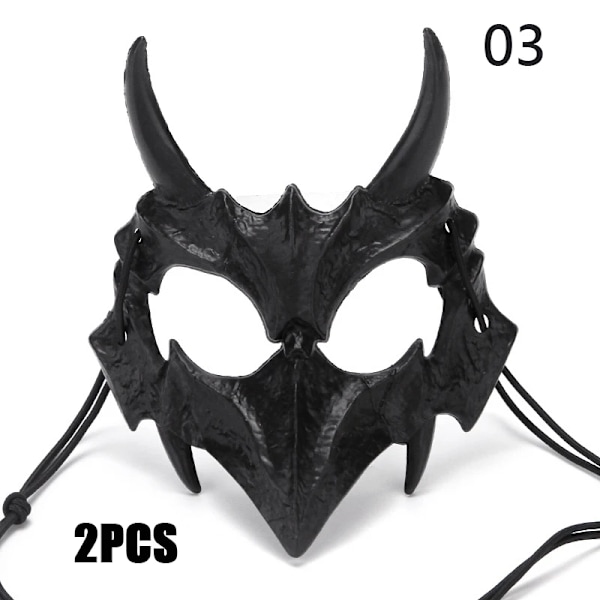 Halloween-kallojuhlamaski Anime-lohikäärme Gud Skelett Half Ansiktsmasker Ben Skull Djur Mask Cosplay Dance Prom Styrkort 03 2PCS