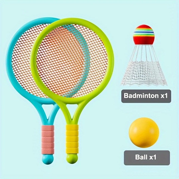 Badmintonset för barn, två personers tennisracket, förälder-barn interaktivt utomhus, grundskoleidrott, present blue green