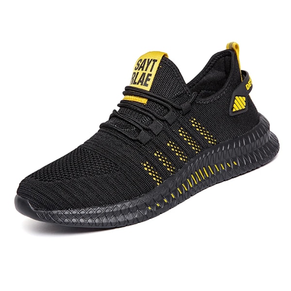 Åndbare Mænds Casual Sneakers Letvægt Udendørs Mænd Sneakers Anti-Slip Fleksible Mænd Løbesko Komfortan Tennis 2024. Black Yellow 39