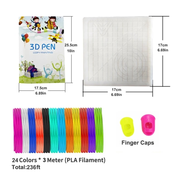 3D-penna ritmallar Bok med 40 olika tryck/silikondyna/24 färger PLA 48M/2 Finger Caps Silicone pad
