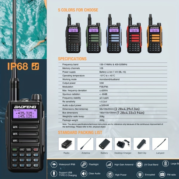 2023 ny vattentät walkie talkie BF UV-16 Pro Mate Radio Skinka Cb Radio High Power Långdistans