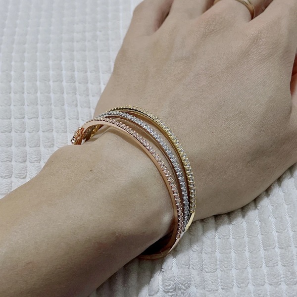 Nytt rent 925 sterling silver smycke för kvinnor roséguld armband diamant armband bröllop smycken runt nitarmband smycken GOLD