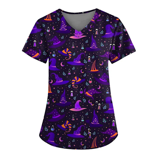 Sommer Halloween V-hals Kortærmet Pleje Medicinske Uniformer Skjorter Unisex Tee Hotel Hospital Læge Operation Scrub T - Skjorte HS2024XQ1145 L