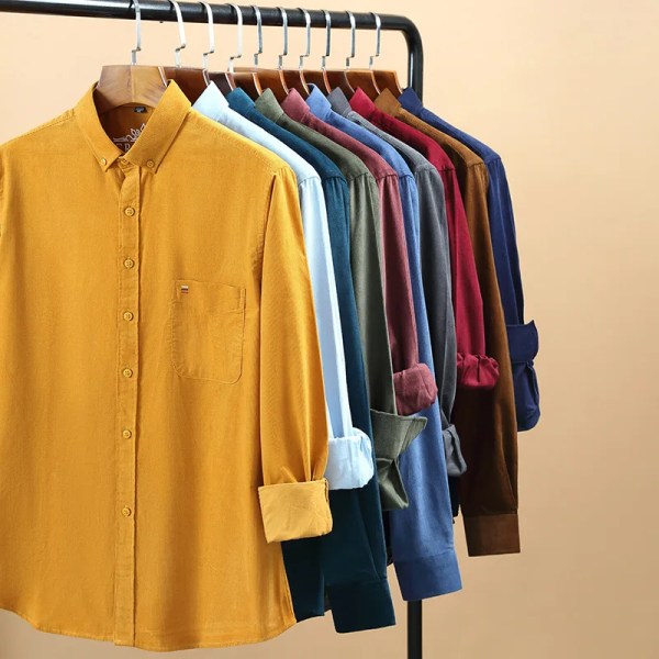 Plus Size 6XL 7XL Manchesterskjorta för män Långärmad Basic Casual Enfärgad Vintage Standard-fit Business Klänning Skjortor Mjuka toppar A-8812 41 175CM 70KG