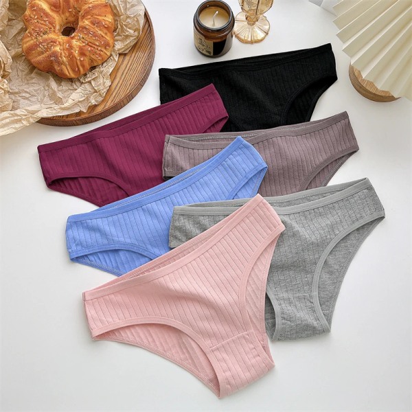 5 STK/ SET Bomullsribbad randiga underkläder för kvinnor Plus Size 10 Soild Färger Stretchtrosor Mjuka damunderkläder S-7XL SET 7 XXXL