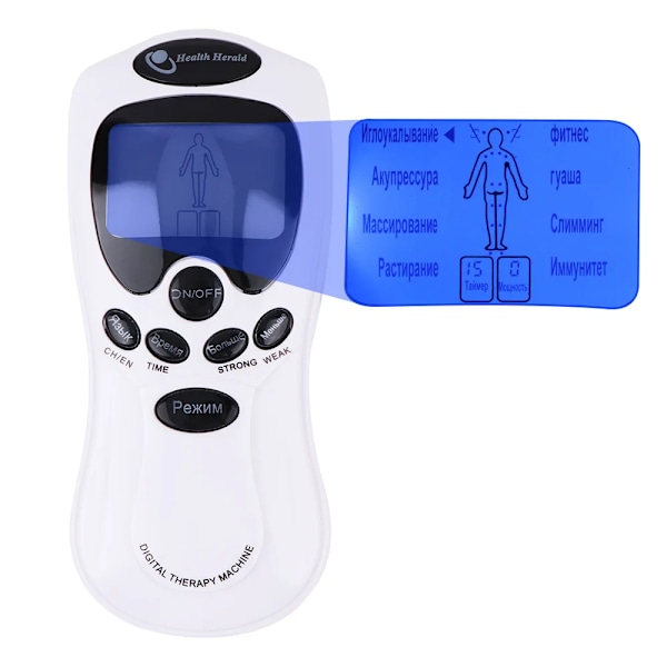 8-läges Elektrisk Tens Muskelstimulator Ems Akupunktur Ansikts- och Kroppsmassagerare Digital Terapi Herald Massageverktyg Elektrostimulator UK Plug English Blue