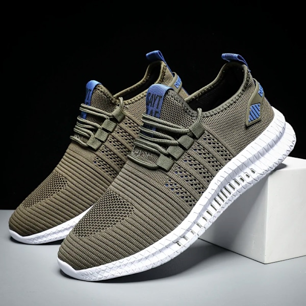 Åndbare Mænds Casual Sneakers Letvægt Udendørs Mænd Sneakers Anti-Slip Fleksible Mand Løb Sko Komfortan Tennis 2024. Army Green 41