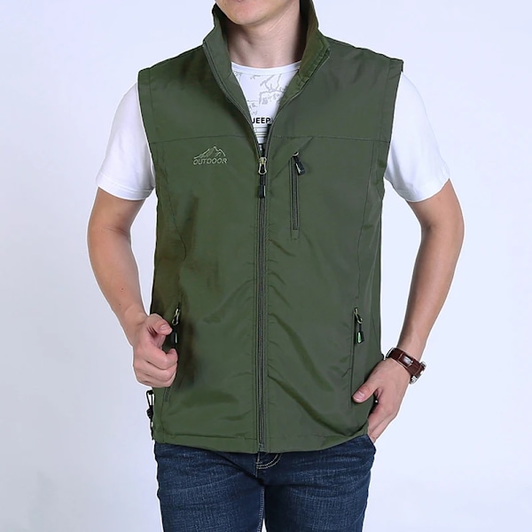 Mænds vest forår og efterår tynd afslappet åndbar vestjakke til mænds ungdom, middelaldrende og ældre hurtigtørrende vest army green 4XL