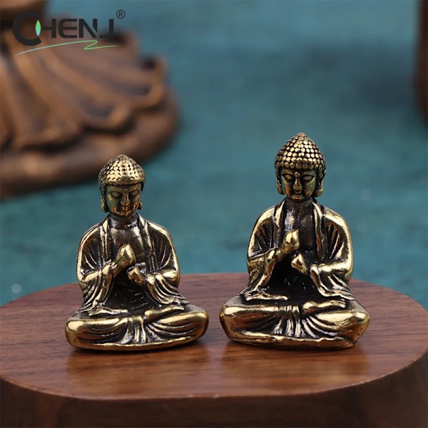 1Pc Nyårsdag Pyssel Mini Storlek Thai Style Tathagata Buddha Bronsstaty Hem Diy Dekoration Liten Ornament Följande Åtgärder A2