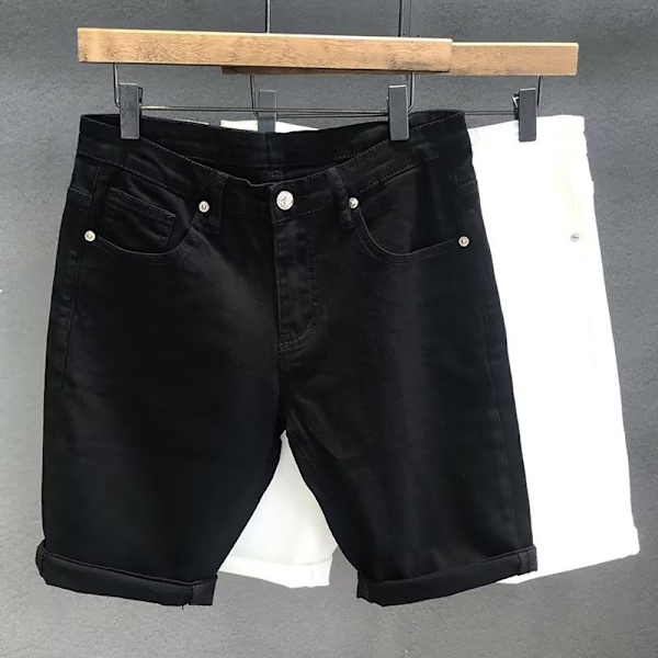 Mænds Femte Bukser Forår Og Efterår 2023 Nye Denim Middelalder Bukser Mænds Ungdom Løs Lige Shorts Mænds Mode Sommer Black 38