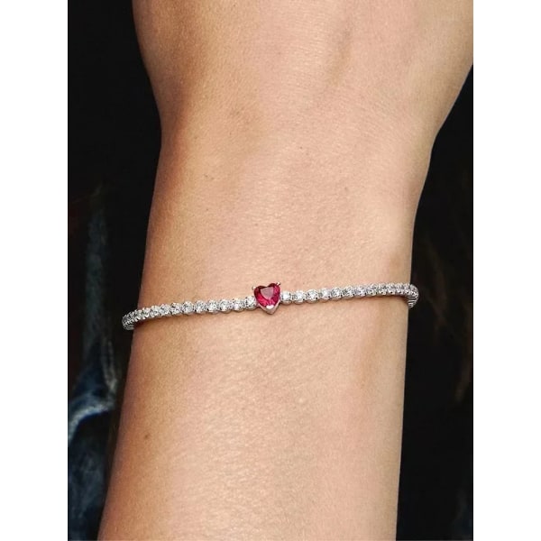 Heta säljande dam 925 Sterling Silver Temperament All Zircon Love Armband Dam Charm Smycken DIY 2024 Nyårsgåva Black 19cm