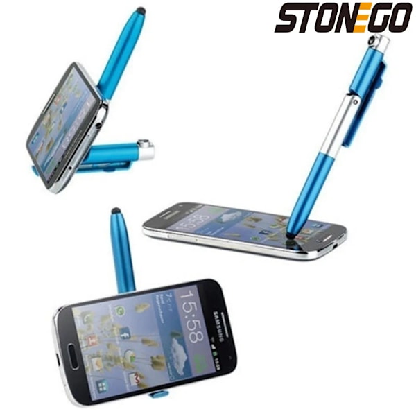 Stonego Multifunktion 4-i-1 hopfällbar kulspetspenna Stylus (ficklampa + stöd) för surfplatta mobiltelefon Orange