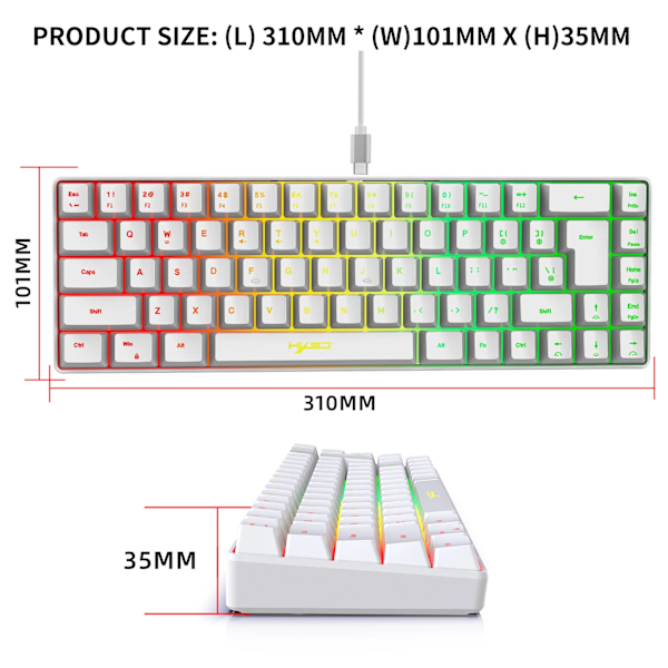 Hxsj V200 Kablar K68 Rgb Strömbrytare Minispeltangentbord 19-Key Konfliktfri Membran Tangentbord Men Mekanisk Känsla För Spel/Konto WHITE