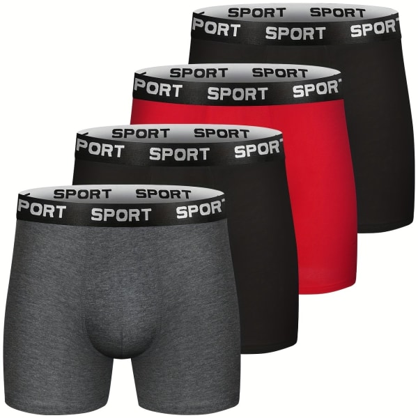 4-pack herrbomull Andas Bekväm Mjuk Stretchig Enfärgad Boxer Underkläder 2 Black+1 Dark Gray+1 Red XL(52)